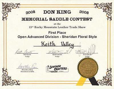 Don King Memorial Saddle Contest - Open Advanced Sheridan Style Floral Carving - 1st Place winner Keith Valley