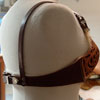 Lady's leather bra sporting Keith valleys' Sheridan Style Floral Carving
