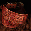 Handsome custom ordered cowboy belt sporting Keith valleys' Sheridan Style Floral Carving and solid Les Vogt sterling trimings