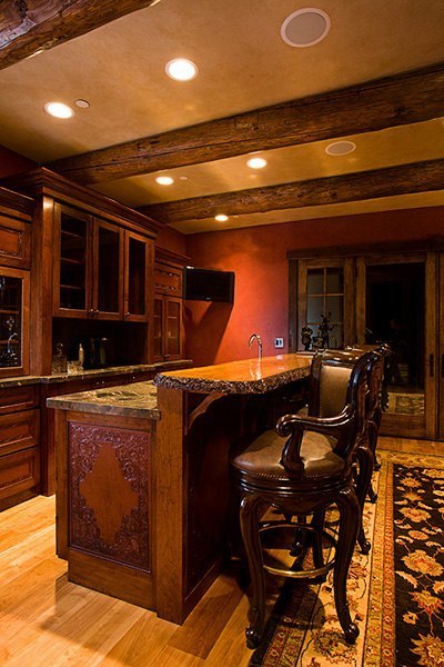 Every drawer and cabinet face designed with custom cowboy interior designs that are deeply hand carved, with greatest care, on the leather. Each piece has the eye appeal and a sense of living flow. All original cowboy art designs by Keith Valley
